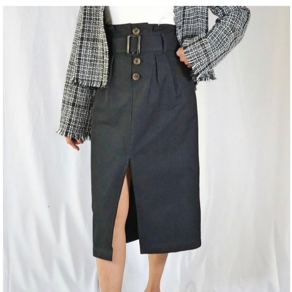Paper Bag Woven Midi Skirt - Black BRAND NEW!